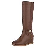  Ital Design Damenschuhe Stiefel Keilstiefel, SP275-, Kunstleder, Braun, Gr. 39