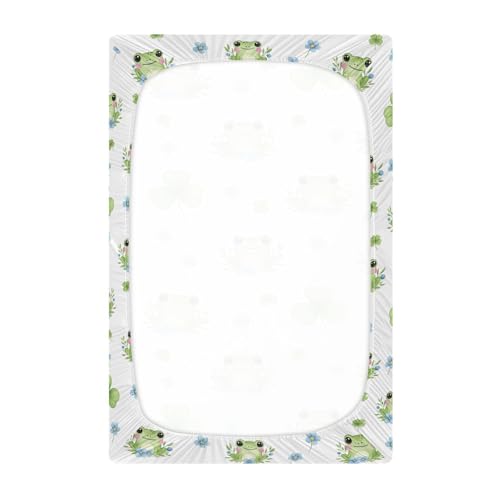 Image of Frog Flowers White Fitted Crib Sheet for Boys Girls Baby Bed Sheets for Toddler Bed Mattress,39 x 27 in