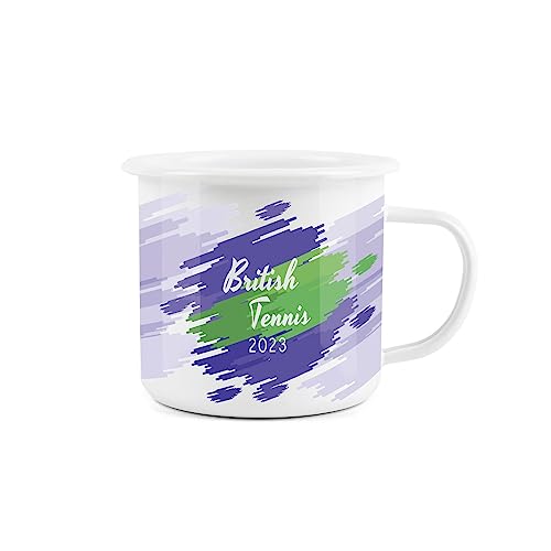 Enamel Tennis Mug - British Tennis Novelty Durable Hot Drinks Outdoor Cup for Travel Picnics Home Hiking, Purple,white
