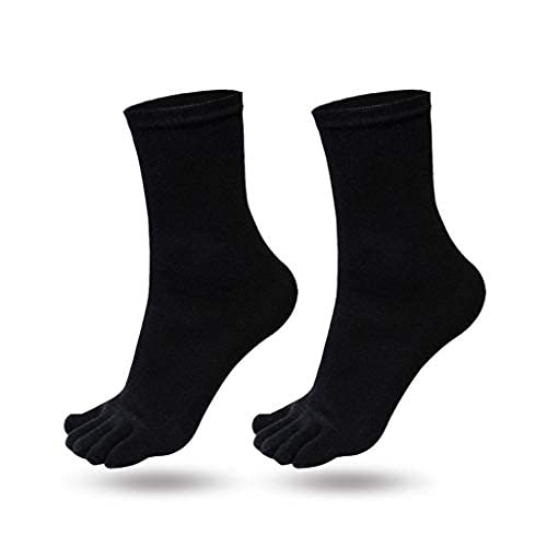 GoWith Five Toe Crew Cotton Casual Socks for Women, Five Fingers Toe Socks for Womens, 2 Pairs, Black, Shoe Size: 5-10