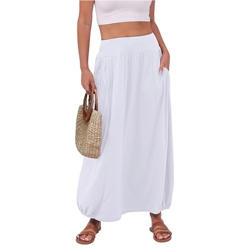 PBNBP Womens Summer Maxi Skirts Trendy Ankle Length High Waisted Boho Flowy Beach Clothes with Pockets Fashion Long Skirt2