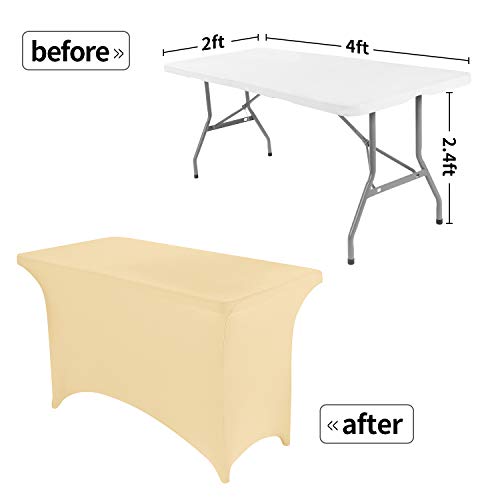 Image of Peomeise 4FT Spandex Table Cover Rectangular Stretch Spandex Tablecloth (Champagne,4FT)