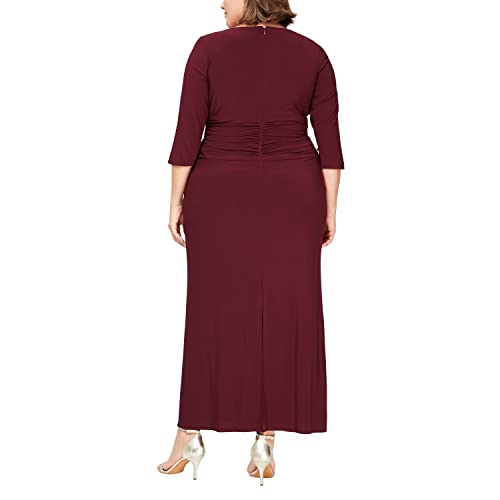 Image of S.L. Fashions Womens Long Length Ruched Waist Formal Mother of The Dress with Beaded Illusion 3 /4 Sleeves (Plus Size)