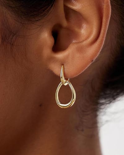Gold Earrings for Women Trendy 14K Gold Plated Double Hoop Dangle Earring Thin Minimalist Lightweight Dainty Drop Earrings Jewelry Gift for Her2