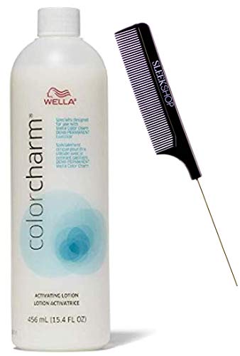 Wella Color Charm DEMI ACTIVATING DEVELOPER (w/Sleek Steel Rail Tail Comb) Creme Hydrogen Peroxide for Demi Haircolor Dye, Cream Hair Color (15.4 ounce - LARGE DEMI FORMULA)