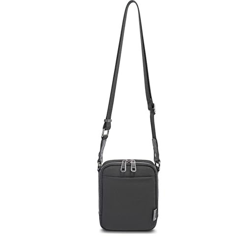 David Jones - Pochette Téléphone Homme - Mini sacoche Sac bandoulière Textile Porté travers - Taille Mini - Couleur Noir - Ville Travail Portable Pratique