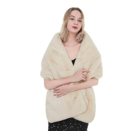 2022False fur shawl Women’s Imitation Rabbit Hair Shawl Wedding Dress Scarf Fake Fur Stole (Light Champagne No.1)3