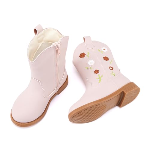 BMCiTYBM Toddler Girls Cowgirl Boots Little Kids Mid Calf Western Boots Flower Cowboy Boots Pointed Toe Riding Shoes4