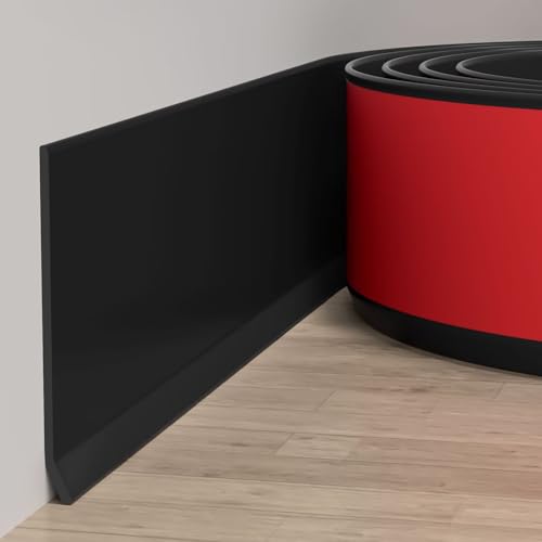 Duzzy Flexible Baseboard Molding Trim 6 Inch(W) x 40 Feet(L) Peel and Stick Rubber Wall Trim Molding Self-Adhesive Vinyl Wall Base Cove Base (Black)