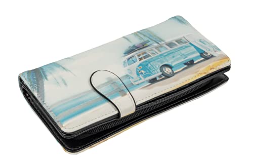 Shag Wear Women's Premium Vegan Clutch Cardholder Zipper Wallet Purse with Pretty Surfin USA3