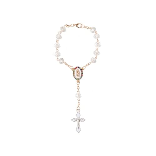 Car Rosary for Rearview Mirror Hanging - Compact 5.5 Inch with Glass Beads Virgin Mary Charm and Crucifix Ideal Catholic Gift for Men & Women