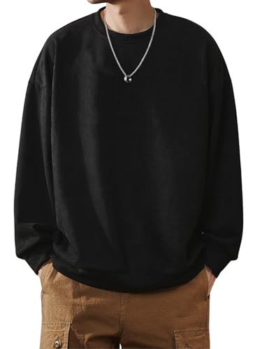 Verdusa Men's Drop Shoulder Crewneck Sweatshirt Casual Long Sleeve Pullovers