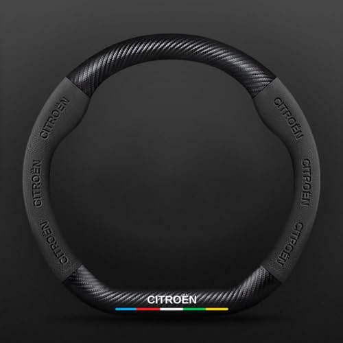 OscitY Coche Cuero Volante Fundas, para Citroen ami AMI Xsara Picasso Berlingo C1 C2 C3 Aircross C4 Antideslizante Duradero Transpirable Volante Protector Accesorio,A/Black-Carbon Fiber Skin