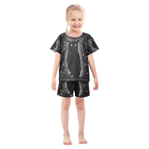 ALAZA Owl Owlet Starry Pajamas Set Short Sleeve Cotton Sleepwear Summer Pjs 2 Piece 5-14Y3