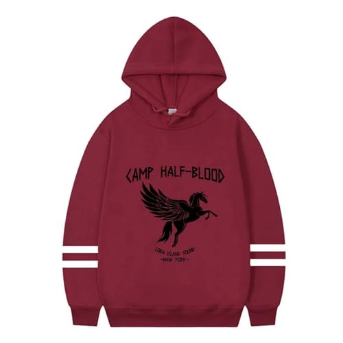 TJYES Percy Jackson Camp Half Blood - Sudadera con capucha con estampado de fantasía pegaso, unisex, rojo vino A, L, Vino tinto a, L