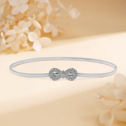 2 PCS Rhinestone Belt for Women, Elastic Skinny Waist Belt for Women Girls Dresses Jeans Silver & Gold Chain Belt3