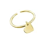 Sterling Silver Dangle Heart Open Statement Rings Adjustable Tassel Band Dangling Charm Engagement Promise Ring Middle Finger Stacking Minimalist Cute Jewelry Gifts for Women Girls Xmas Valentine's Day Anniversary (Gold)