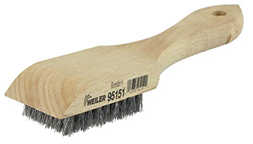 Image of Weiler 95151 Small Hand Wire Scratch Brush, Crimped Aluminum Fill, Wood Block, 6 x 9 Rows, Made in The USA (Pack of 12)