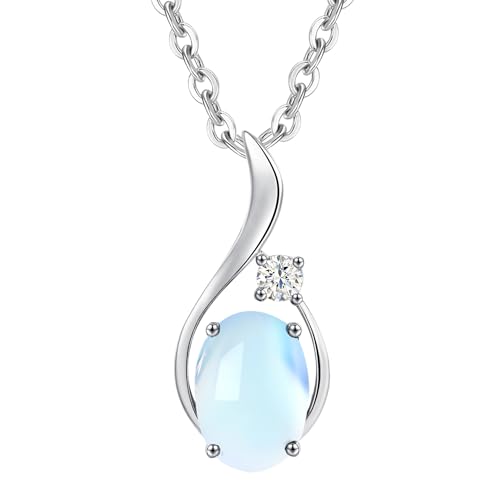 FANCIME Collar con colgante de oro blanco macizo de 14 quilates, colgante de piedra natal con diamantes de 0,032 quilates, joyería fina, regalo de cumpleaños para mujeres, cadena de plata de ley 925