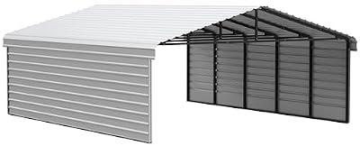 Arrow Carports Galvanized Steel Carport, with 2-Sided Enclosure, Compact Car Metal Carport Kit, 20' x 24' x 9', Eggshell