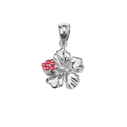 Dainty Sterling Silver Red CZ Caribbean Hibiscus (Malvaceae) Pendant Necklace2