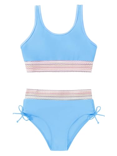 Image of Teen Girls Swimsuit Two-Piece Bikini Set Adjustable Shoulder Straps Bathing Suit Kid Athletic Swimwear with Chest Pad