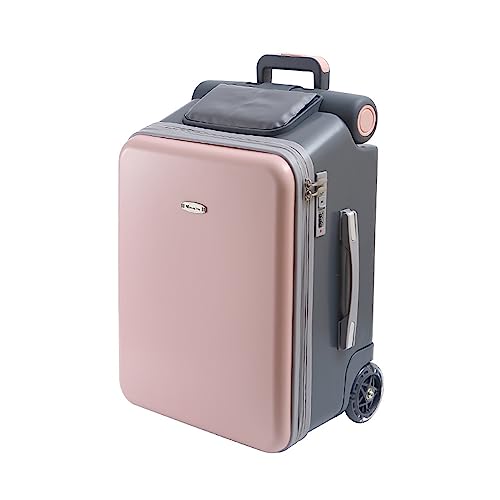PARFCO 20" Scooter Suitcase, 2-in-1 Kids Ride-On Suitcase with Child Seat and Universal Wheel Design, Retractable Handle and EVA Shell, Boarding Travel Luggage pink
