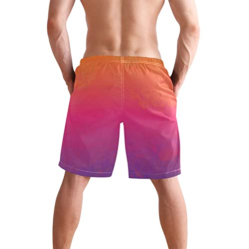 Watercolor Pink Orange Men's Beach Shorts Swim Trunks Quick Dry Swim Board shorts With Pockets L4