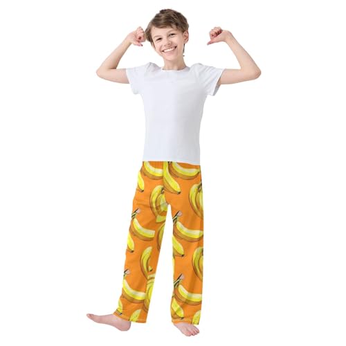 Pajama Bottoms, Banana Pattern on Orange Sleeping Pant Lounge Wear Pajamas Long Pants Sleepwear Pjs2
