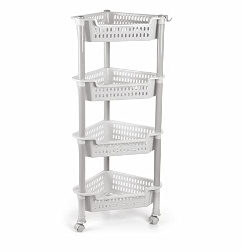 Image of Nayasa Corner Trolley 4 Layers | Kitchen Organizer | Vegetable Stand for Kitchen | Kitchen Shelf Organizer | Vegetable Basket | Vegetable Trolley with Wheels | 39.5 X 28 X 89 cm | Grey