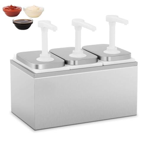 Distributeur de Sauce Inox Triple 3x2L - 3 Pompes - Dosage Précis - Hygiénique et Professionnel