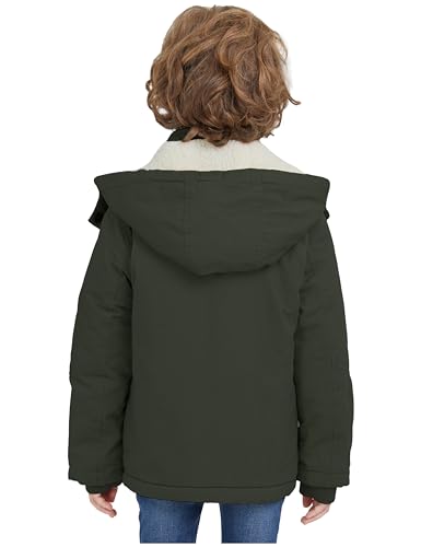WenVen Boy's Winter Sherpa Jacket Heavy Twill Cotton Military Coat with Hood4