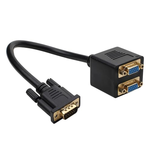 WATERBELINE Cable divisor VGA de 1 entrada, 2 salidas, 1080P, adaptador de monitor doble, cable de 25 cm, para PC, portátil, proyectores, televisores LCD, pantallas de caja