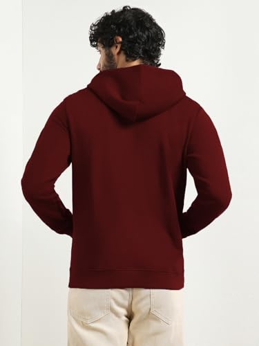 Image of Nobero Men's Printed Regular Fit Hoodie | Cotton Rich Fleece Sweatshirt for Men | Soft & Warm Hooded Pullover | Casual Winter Wear