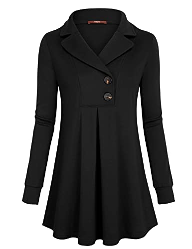 Gaharu Women's Swing Tunic Notch Collar Ladies Button Sweatshirt Long Sleeve Pullover Shirt Tops2