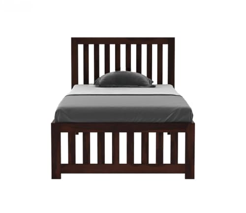 Image of KR Furniture Solid Sheesham Wood Single Bed | 6x3 ft Wooden Cot with Slatted Headboard & Footboard | Strong Frame Support | Modern Bedroom Bed for Home, PG & Hostel | Honey Finish