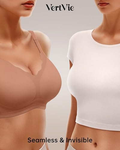 Image of Vertvie Women Seamless Jelly Bras No Underwire Supportive Wireless Push Up Full Coverage Bralette Comfy Scalloped T-Shirt Bra