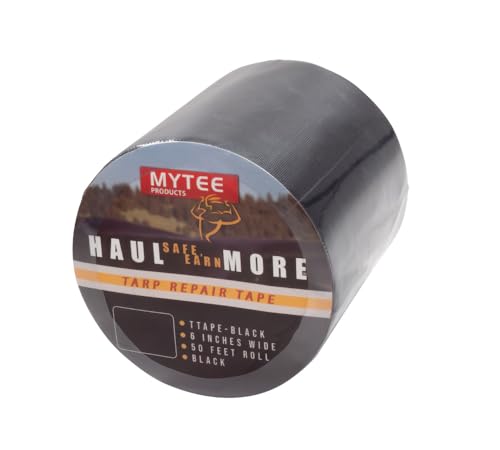 Mytee Products 8.8 oz Waterproof Black Vinyl Tarp Repair Tape 6 Inch x 50 FT with Heavy Duty Adhesive Backing - Tarp Patch Kit Tarp Repair Kit
