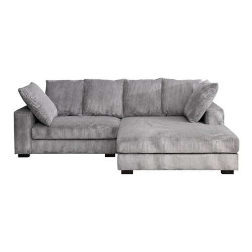 lushroom カウチソファ コーデュロイ ファブリック 3人掛け 4人掛け l字 広い 座面 大きい クッション付き アイボリー ベージュ グレー 240 ノーヴァ (グレー, 座って左カウチ)