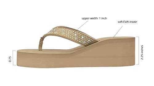 Image of REDVOLUTION New Women's Rhinestone Sandals Platform T-Strap Jewel Sandals High Wedge Flip Flops