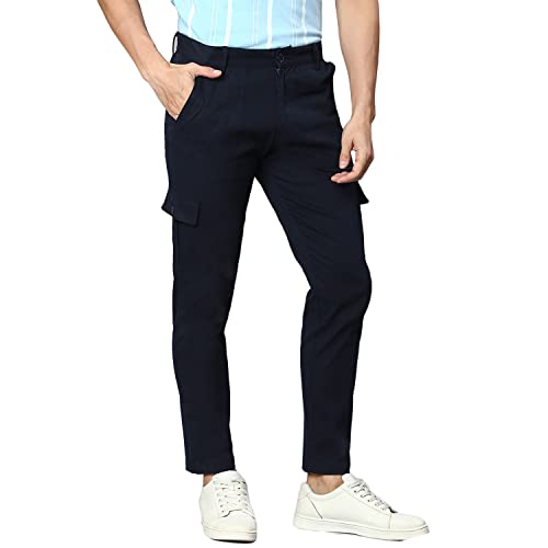 Image of Hubberholme Men's Regular Fit Cotton Trousers with Patch Pockets, Ankle Length Button Closure Cargo Chinos