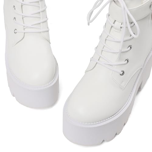 cynllio fashion block heel platform chain combat ankle booties women39s lace up studded motorcycle boots mid calf goth boots