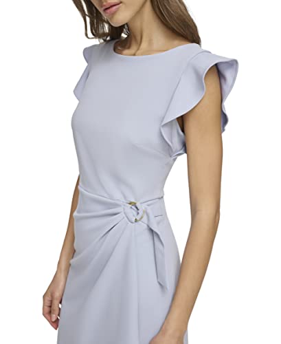 Image of DKNY Women's Flutter Sleeve Faux Wrap Dress with Hardware