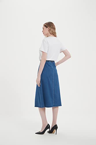 Tronjori Womens A Line Long Midi Denim Skirt with Button Front3