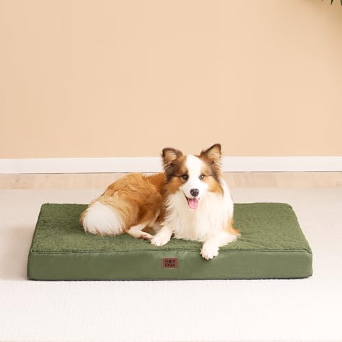 EHEYCIGA Orthopädisches Hundebett Grosse Hunde XL 112x81x9cm, Hundekissen Waschbar Flauschig, Hundematte Hundematratze für Kiste, Olive Grün