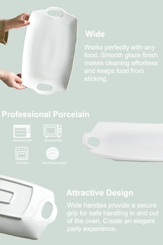 Turkey Platter for Thanksgiving, 16 inches Large Serving Tray with Handles Serving Platters for Turkey Porcelain Serving Dish for Entertaining Christmas Meat Display Thanksgiving Plates Set of 2