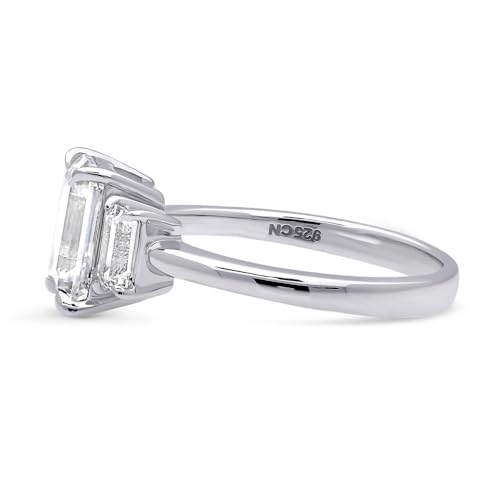 BERRICLE Sterling Silver 3-Stone Promise Wedding Engagement Rings for Her, 2.1 Carat Step Emerald Cut Cubic Zirconia CZ Ring3