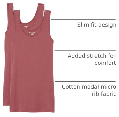 Image of Amazon Essentials Women's Slim-Fit Ribbed Scoop Neck Tank Tops, Pack of 2