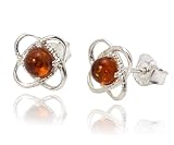 Peso: 1,3 Gramos. LIGURIUS Pendientes de Plata de Ley 925 de ámbar báltico, Pendientes pequeños de coñac, Pendientes de Piedras Preciosas Naturales, joyería de ámbar para Mujer