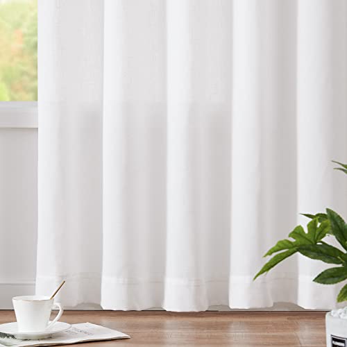 Jinchan Linen Curtains For Living Room Reversible Shabby Chic Ruffle Farmhouse Curtains Rod Pocket Textured Drapes Princess Light Filtering Window Treatment Set Bedroom 2 Panels 96 Inches Long White #TOP6
